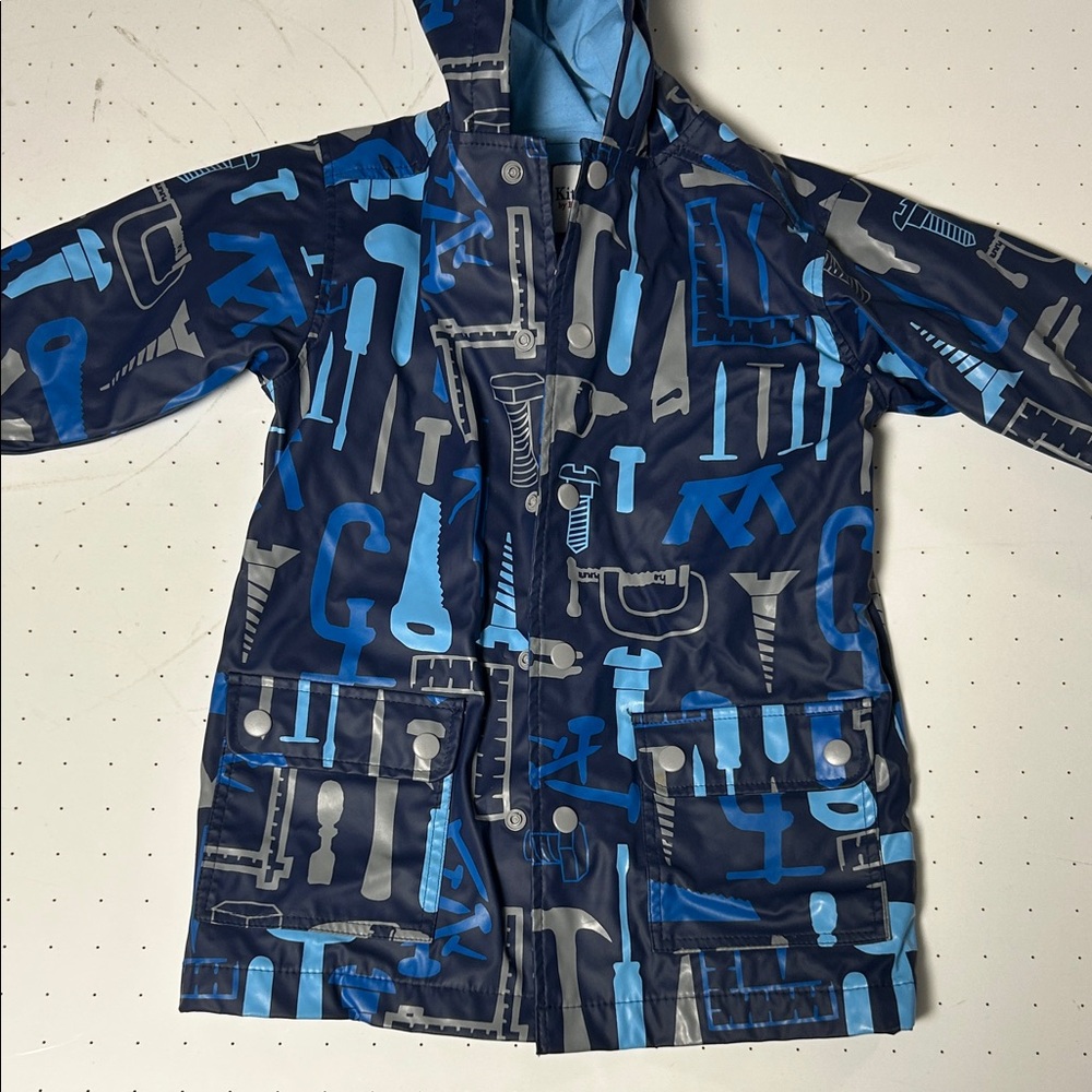 Hartstrings Navy and Blue Tool Pattern Raincoat